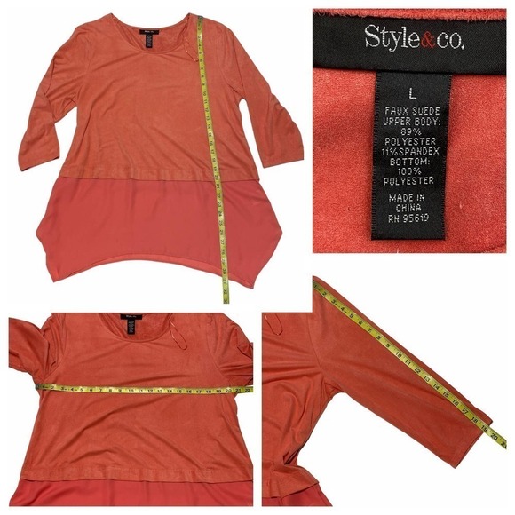 STYLE & Co Coral Faux Suede Layered Chiffon Blouse - Picture 10 of 11